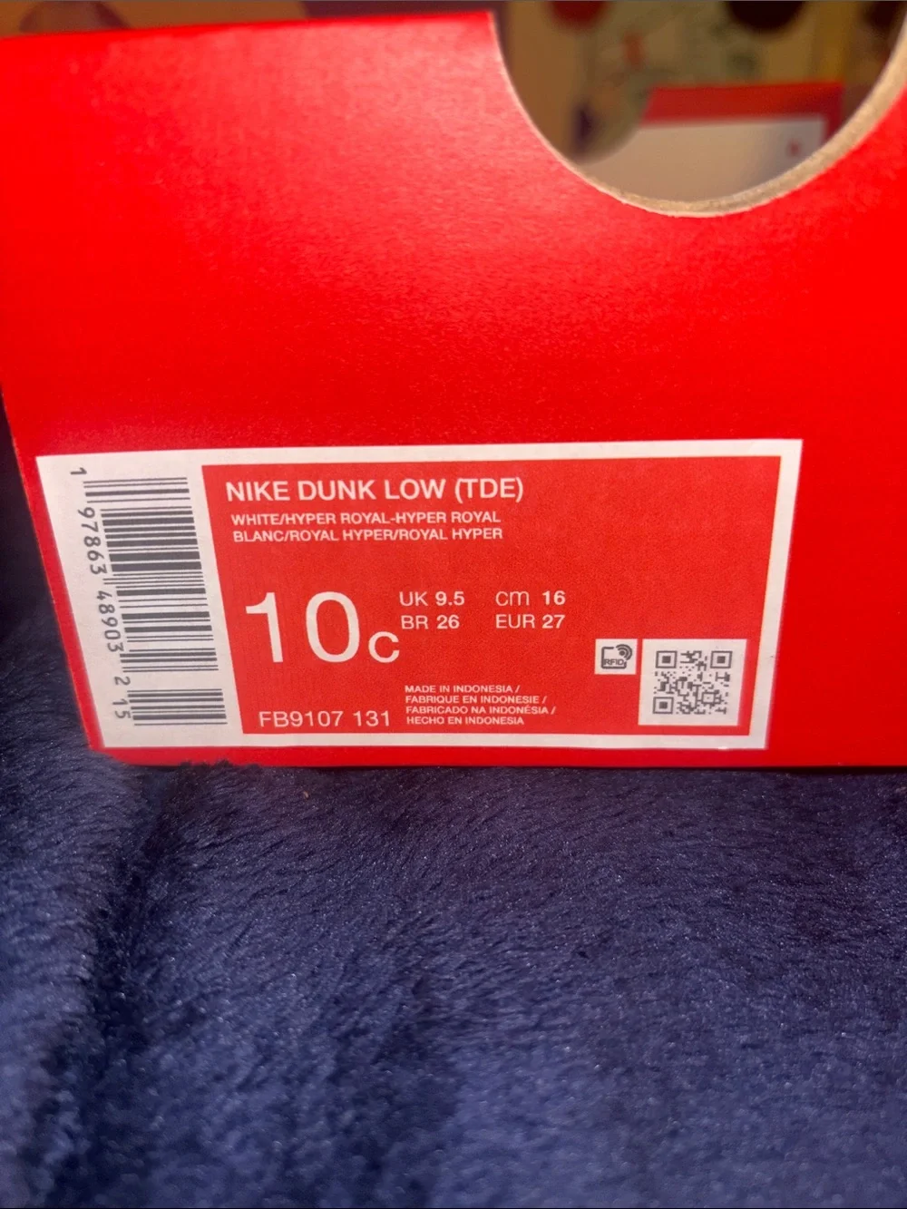 Nike Dunk Low Size 10C - Kids' Blue and White Low-Top Sneakers